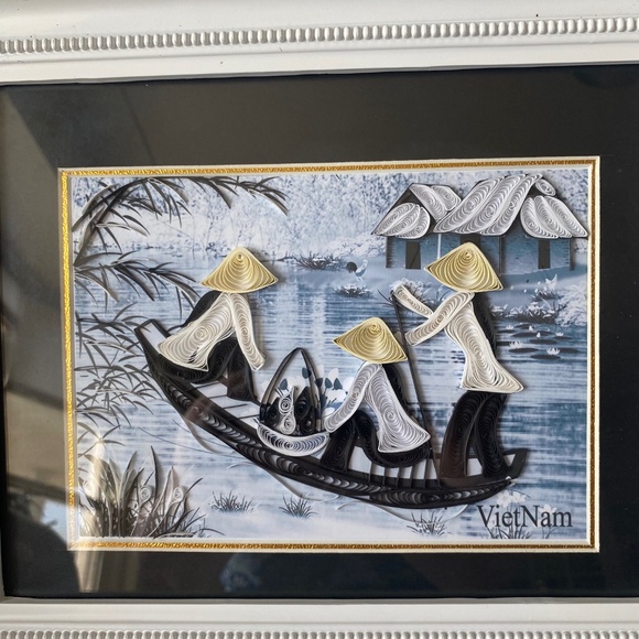 Vietnamese Quilling Art Wall Decor Village River Scene Framed - Picture 10 of 10